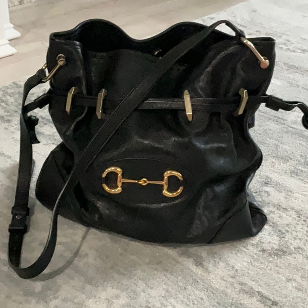 Black Leather Women's Bag with Gold Accents